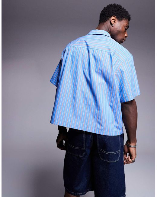 ASOS – kastiges oversize-hemd mit reverskragen in Blue für Herren