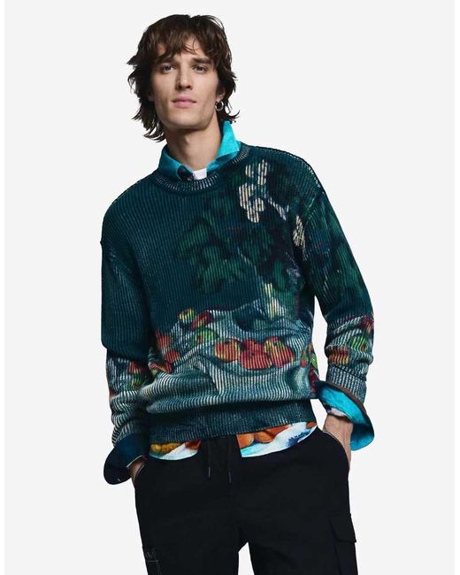 Desigual Blue Still Life Texture Sweater for men