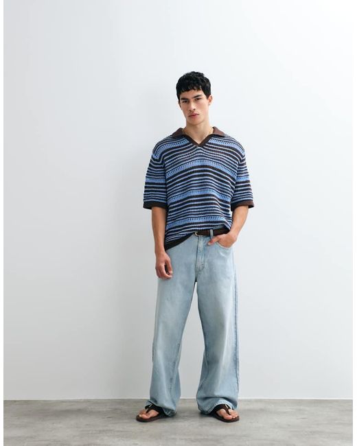 ASOS Blue Relaxed Knitted Gradient Notch for men