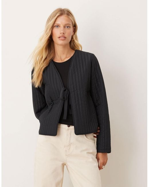 Vila Black Tie Front Quilted Jacket