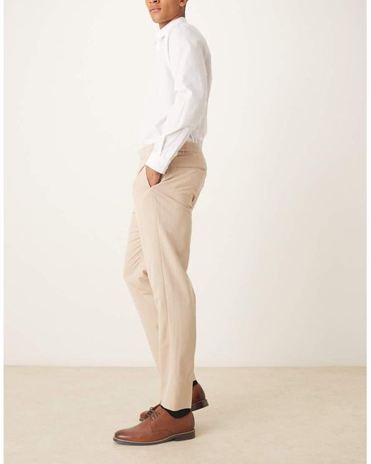 ASOS Natural Tapered Dress Pants With Elastic Waist for men