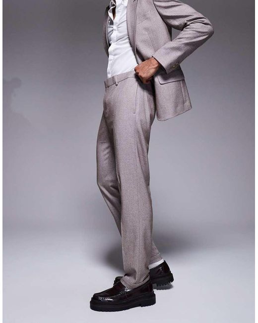River Island Gray Slim Textured Suit Pants for men
