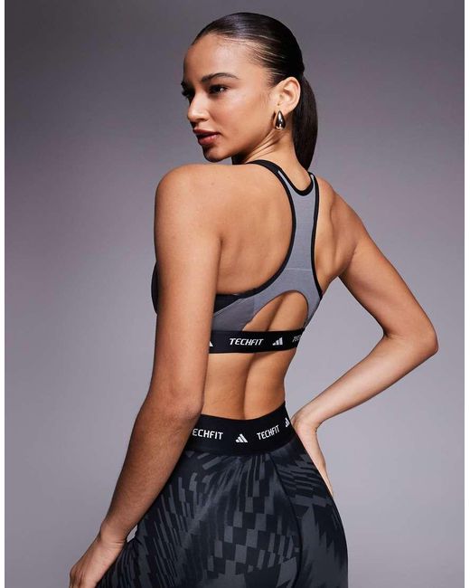 Adidas Originals Blue Adidas Training Tech Fit Mid Support Sports Bra