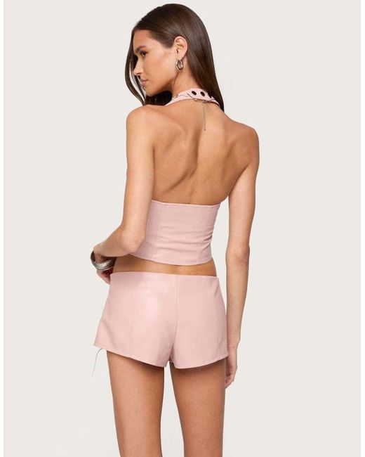 Edikted Pink Elisha Lace Up Faux Leather Halter Top