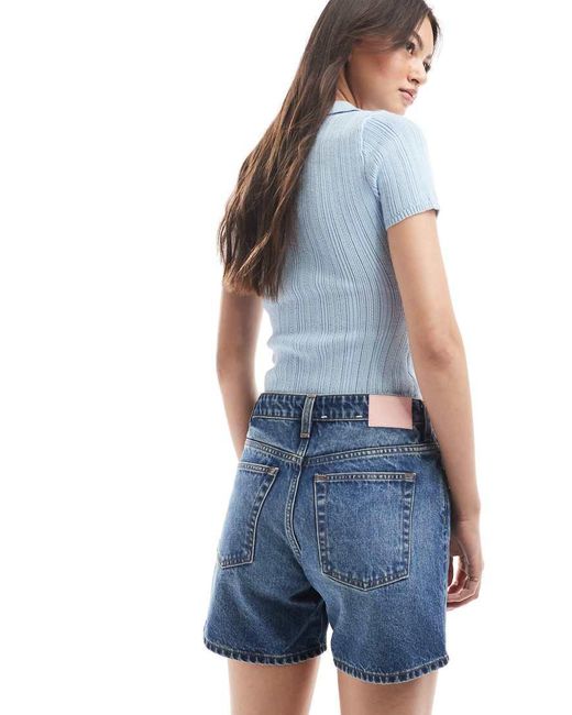 Monki Blue Aimo Relaxed Denim Shorts