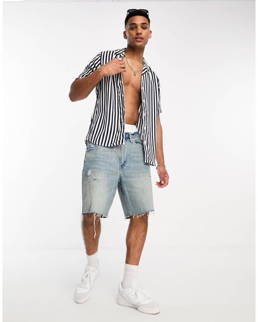 Only & Sons White Revere Collar Stripe Shirt for men