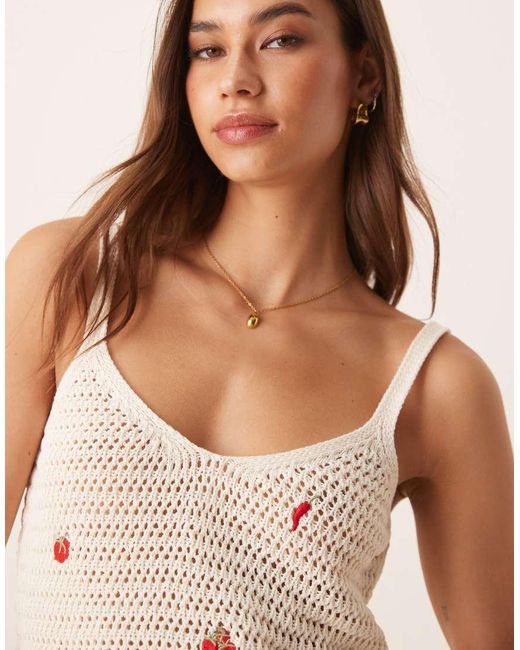 ASOS Natural Knitted Cami Top With Fruit Embroidery Co-ord