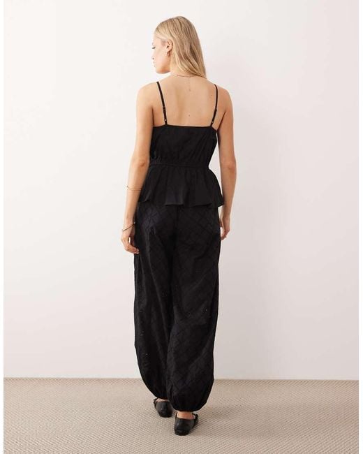 ASOS Black Cami Peplum Jumpsuit With Embroidered Trousers