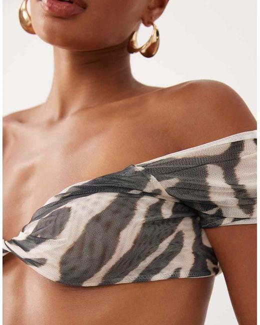 Missy Empire White Missy Empire Mesh Bardot Twist Front Cropped Top