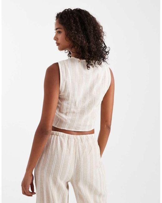 New Look White Striped Tie Front Waistcoat
