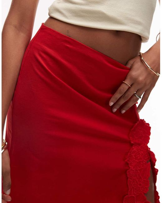 Gonna Midi Rossa Con Spacco di TOPSHOP in Red
