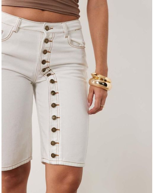 Lioness Natural Penny Exclusive Asymmetric Button Detail Relaxed Leg Jorts