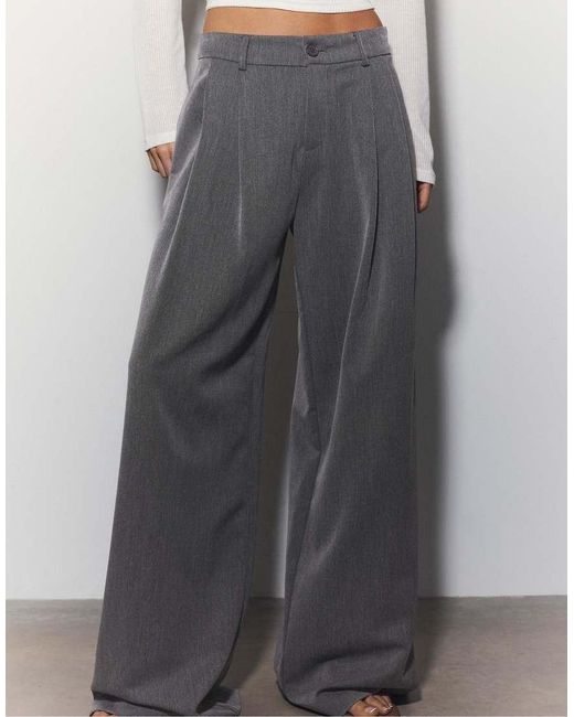 Stradivarius Gray Tall Wide Leg Smart Trousers With Darts