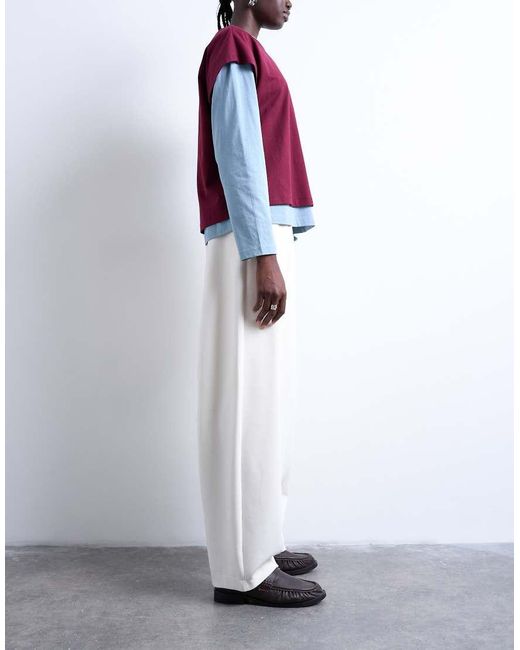 TOPSHOP White Scuba-style Fabric Pintuck Barrel Leg jogger