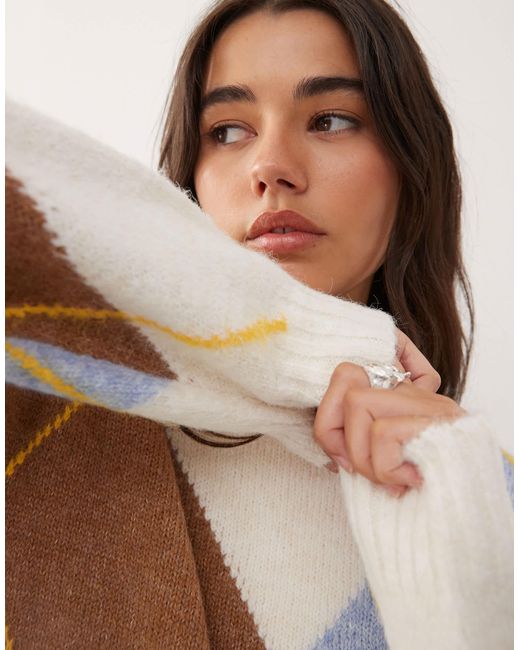 Noisy May Gray Argyle Jumper
