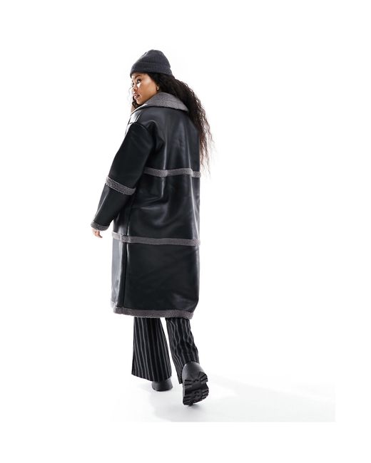 Manteau long contrecollé en imitation peau Vero Moda en coloris Black