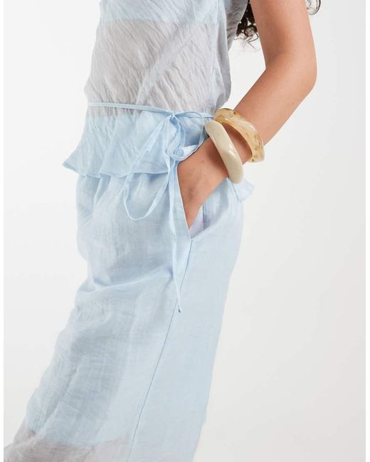 ASOS Blue Sheer Tie Waist Halter Top