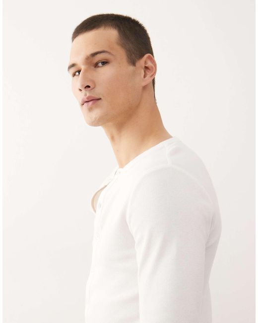 Collusion White Slim Button Through Henley for men