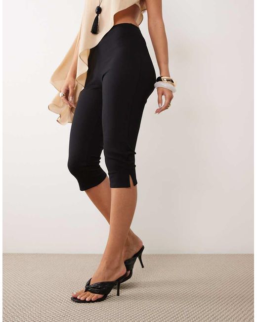 ASOS Natural Ponte Capri Trousers With Side Split Detail