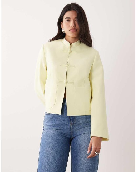 ASOS Natural Boxy Chuck On Mandarin Collar Blazer