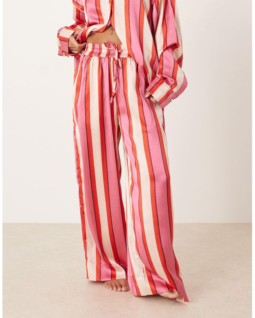 ASOS Red Asos Design Petite Oversized Satin Stripe Shirt And Trouser Pyjama Set