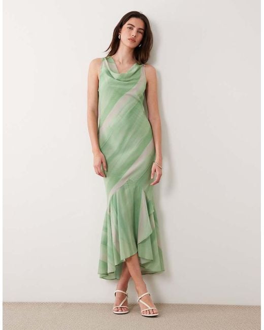 ASOS Green Sleeveless Cowl Neck Maxi Dress With Frill Hem
