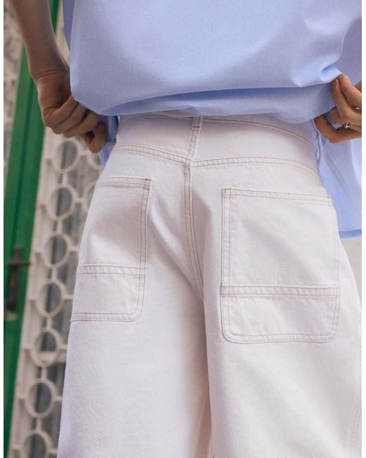 Bershka White Skater Denim Bermuda Shorts for men