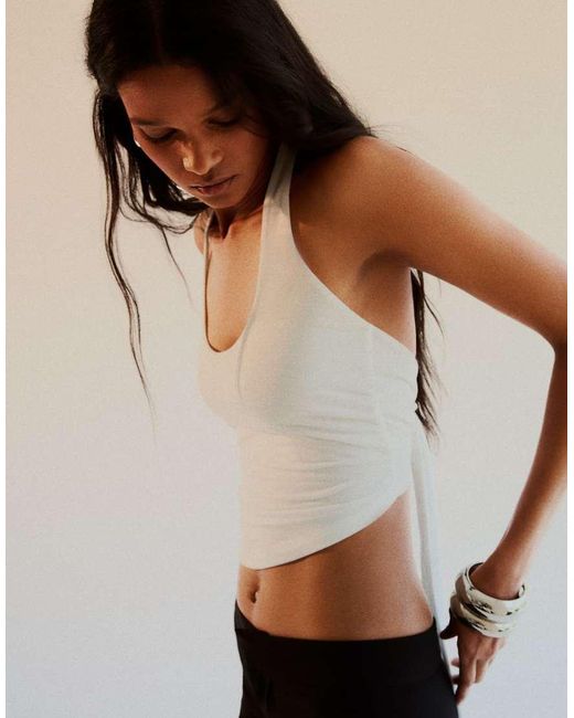 Bershka White Halter Neck Top With Back Knot
