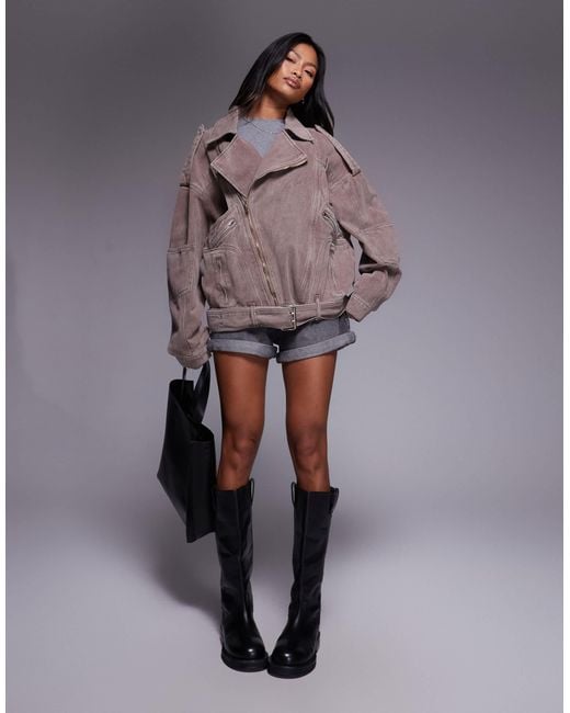 Liquor N Poker Gray Biker Jacket With Zip Through