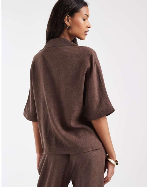 ONLY Brown Linen Blend Short Sleeve Shirt