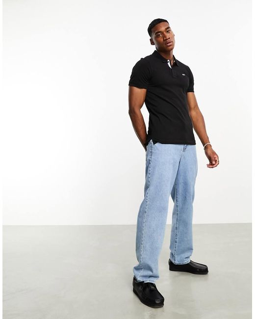 Tommy Hilfiger Black Slim Placket Short Sleeve Polo Shirt for men