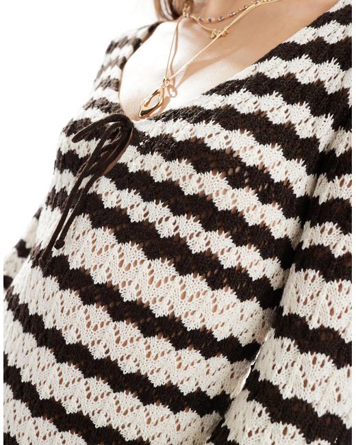 Miss Selfridge White Stripe Crochet Flare Sleeve Mini Dress