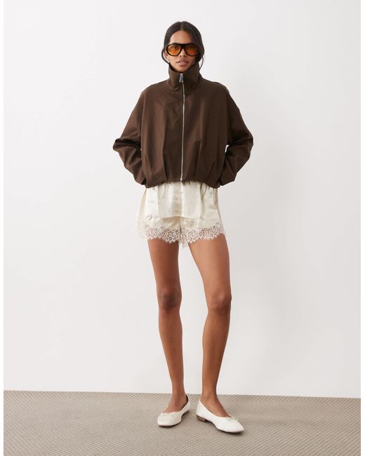 Mango Brown Funnel Neck Bomber Jacket