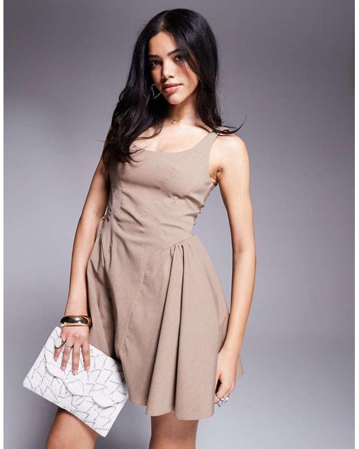 ASOS Gray Bengaline Scoop Neck Structured Flippy Mini Dress