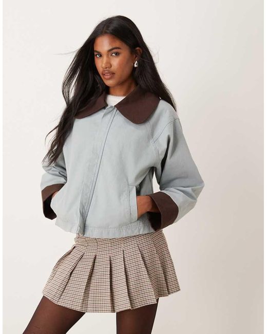 Chaqueta Con Solapas Grandes En Contraste De Lona De ASOS de color Blue