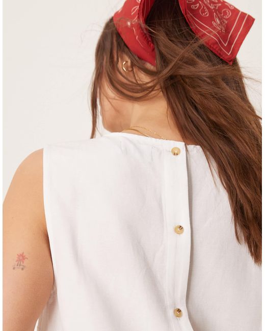 ASOS Natural Linen Blend Shell Top With With Tassel Hem
