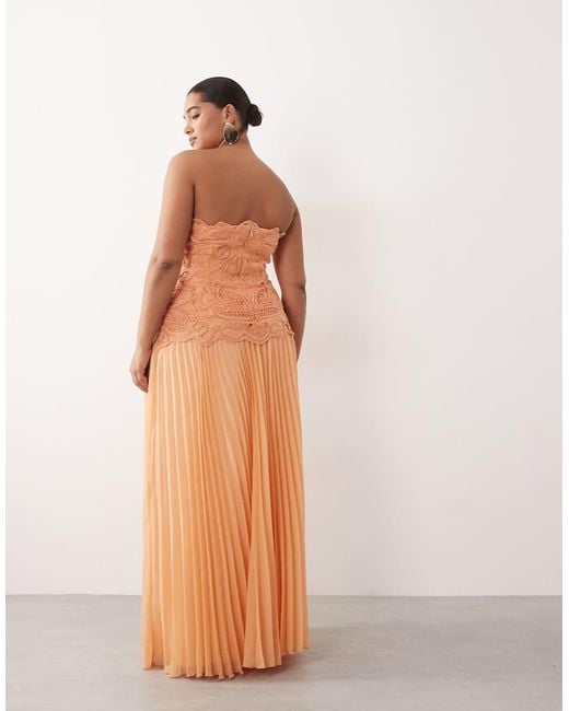 ARRANGE Natural Curve Abstract Cut Work Bandeau Maxi Dress With Pleat Skirt