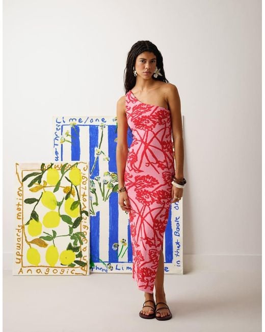 Vestido Rosa Y Rojo Asimétrico Con Estampado De Punto Bradley B De TOPSHOP de color Multicolor