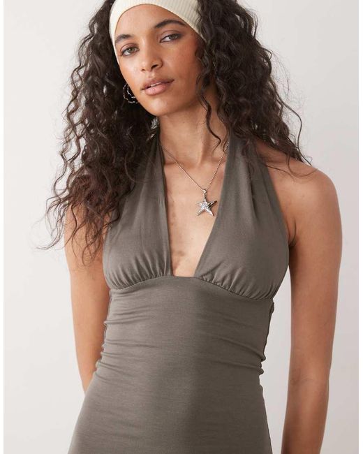 Weekday Brown Deep Halter Neck Mini Dress