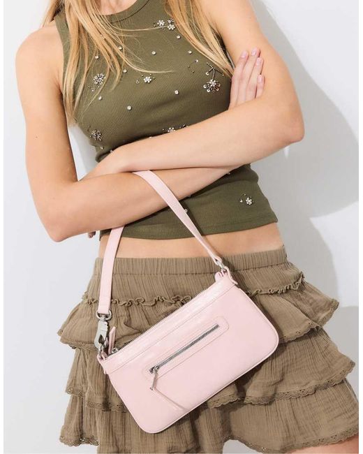 Stradivarius Pink Lobster Clasp Shoulder Bag