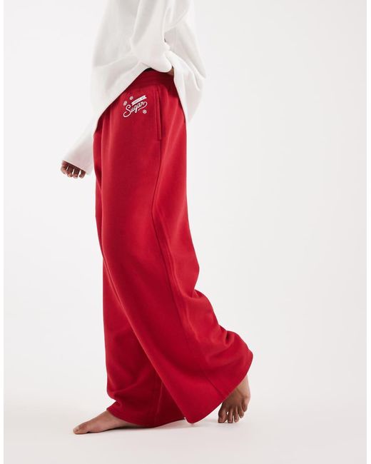 Hollister Red 'sweet As Sugar' Low Rise baggy Graphic Trackies