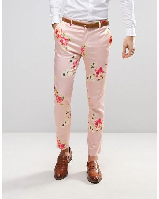 ASOS Wedding Skinny Smart Trousers In Pink Floral Print for men