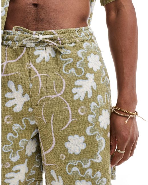 ASOS Metallic Wide Fit Shorts With Floral Print And Elasticized Waist - Part Of A Set for men