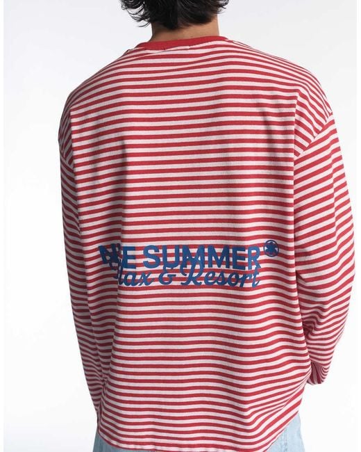Pull&Bear Red Striped Stwd T-shirt for men