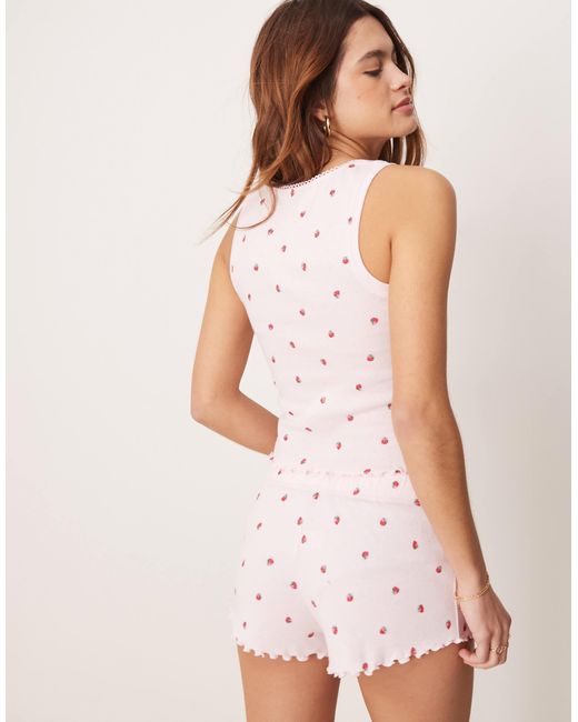 Boux Avenue Pink Pointelle Strawberry Print Cami And Short Set