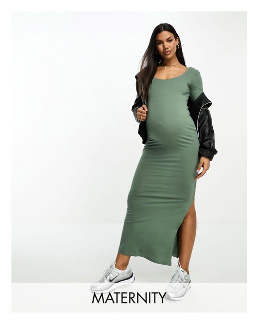 Vero Moda Vero Moda - Zwangerschapskleding - Bodycon Midi-jurk Met Zijsplitten in het Green