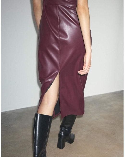 Stradivarius Purple Faux Leather Midi Dress
