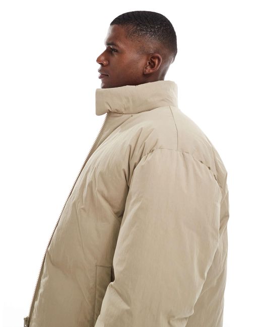 ASOS Natural Puffer Jacket With Funnel Neck for men