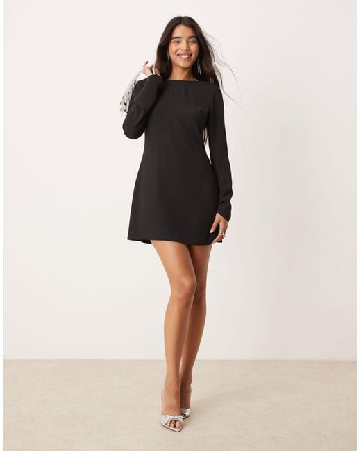 EVER NEW Long Sleeve Embellished Back Mini Dress in Black | Lyst Canada EVER NEW Long Sleeve Embellished Back Mini Dress in Black | Lyst Canada