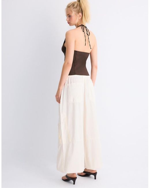 Stradivarius White Poplin Trousers With Stoppers